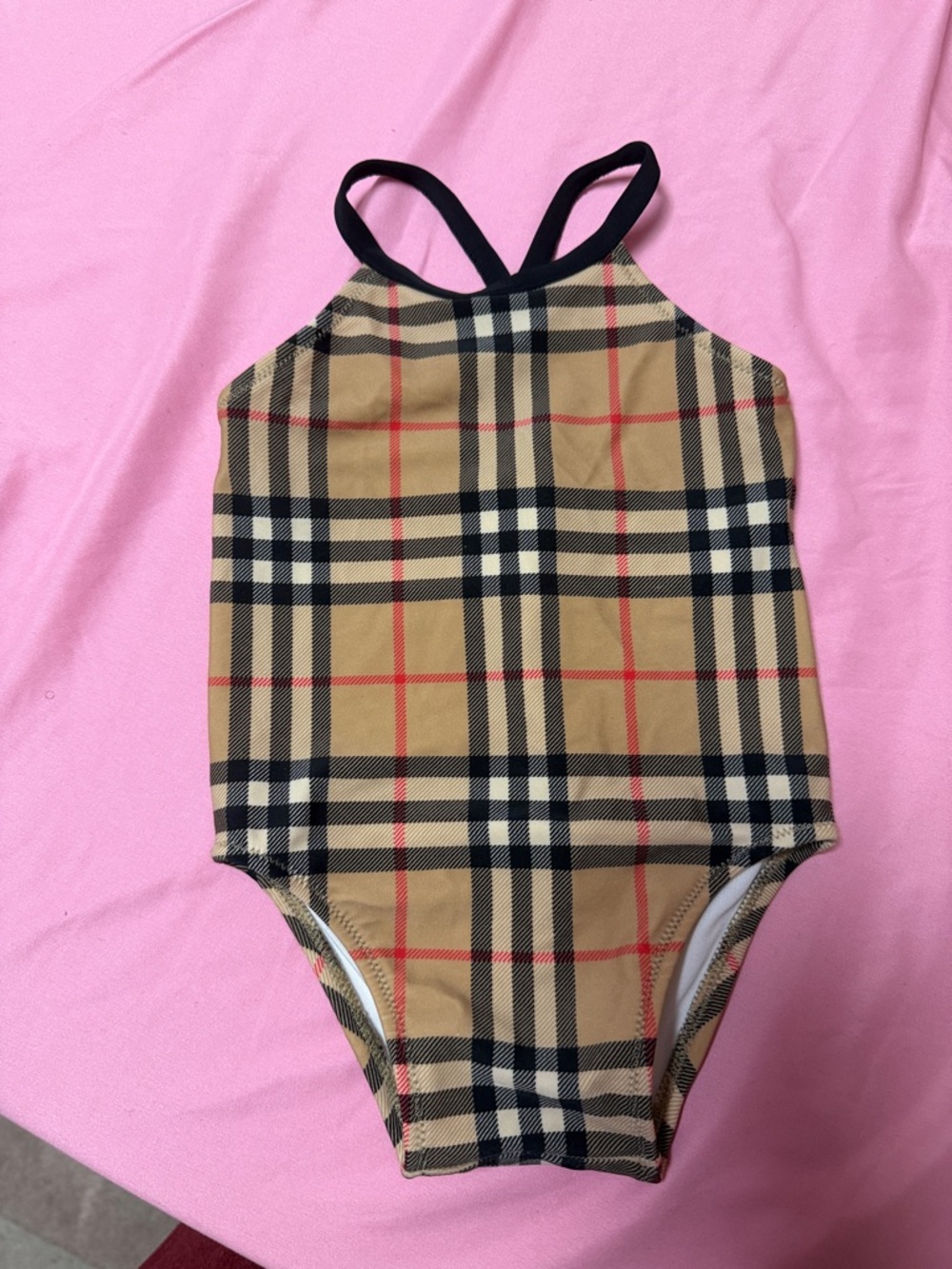 Classic Plaid Tan Kids One-Piece Swimsuit